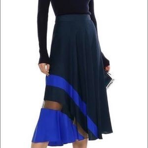 Milly combo pleated stretch silk skirt